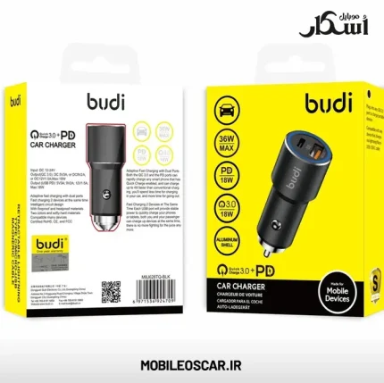 شارژر فندکی 70 وات بودی (budi) دو پورت PD