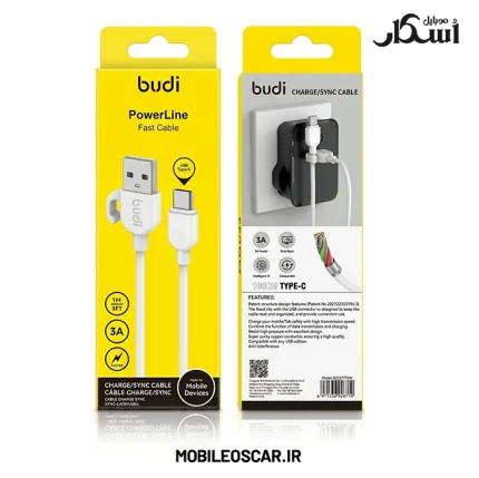کابل شارژ تایپ سی بودی (budi) مدل DC227T10W گیره‌دار